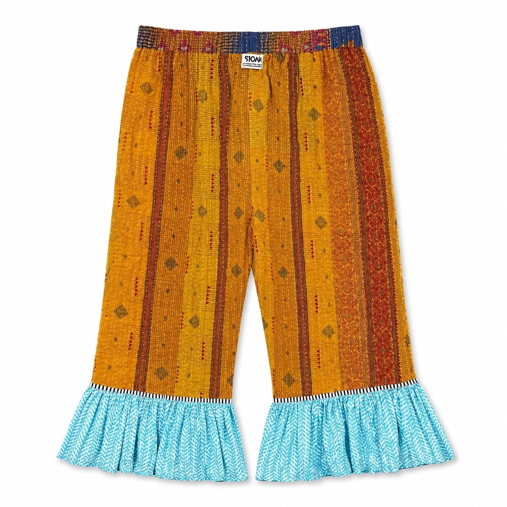 Kantha Patchwork Wide Leg Quilted Bloomer Pants OS Reversible Boho One Of A Kind - Picture 16 of 16